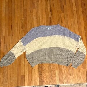 She + Sky Lavender, Cream & Taupe Cropped Crewneck Sweater